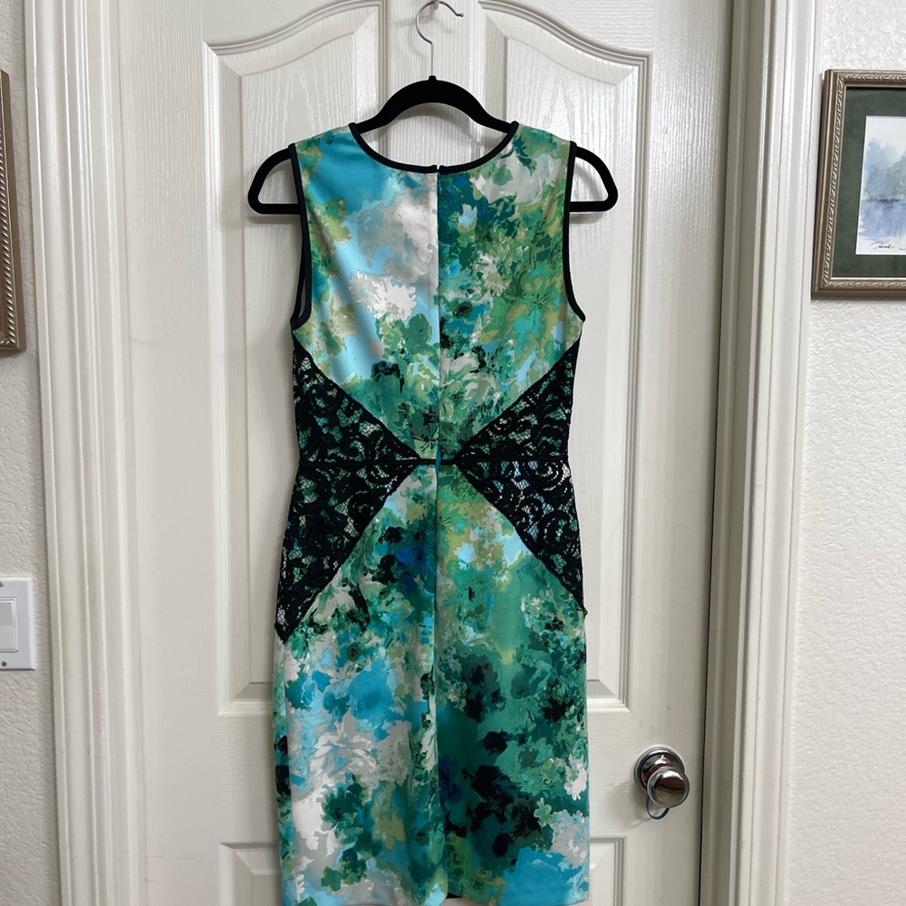 Women’s Adrianna Papell Teal and Black Lace Midi Dress Size Large - Picture 2 of 6